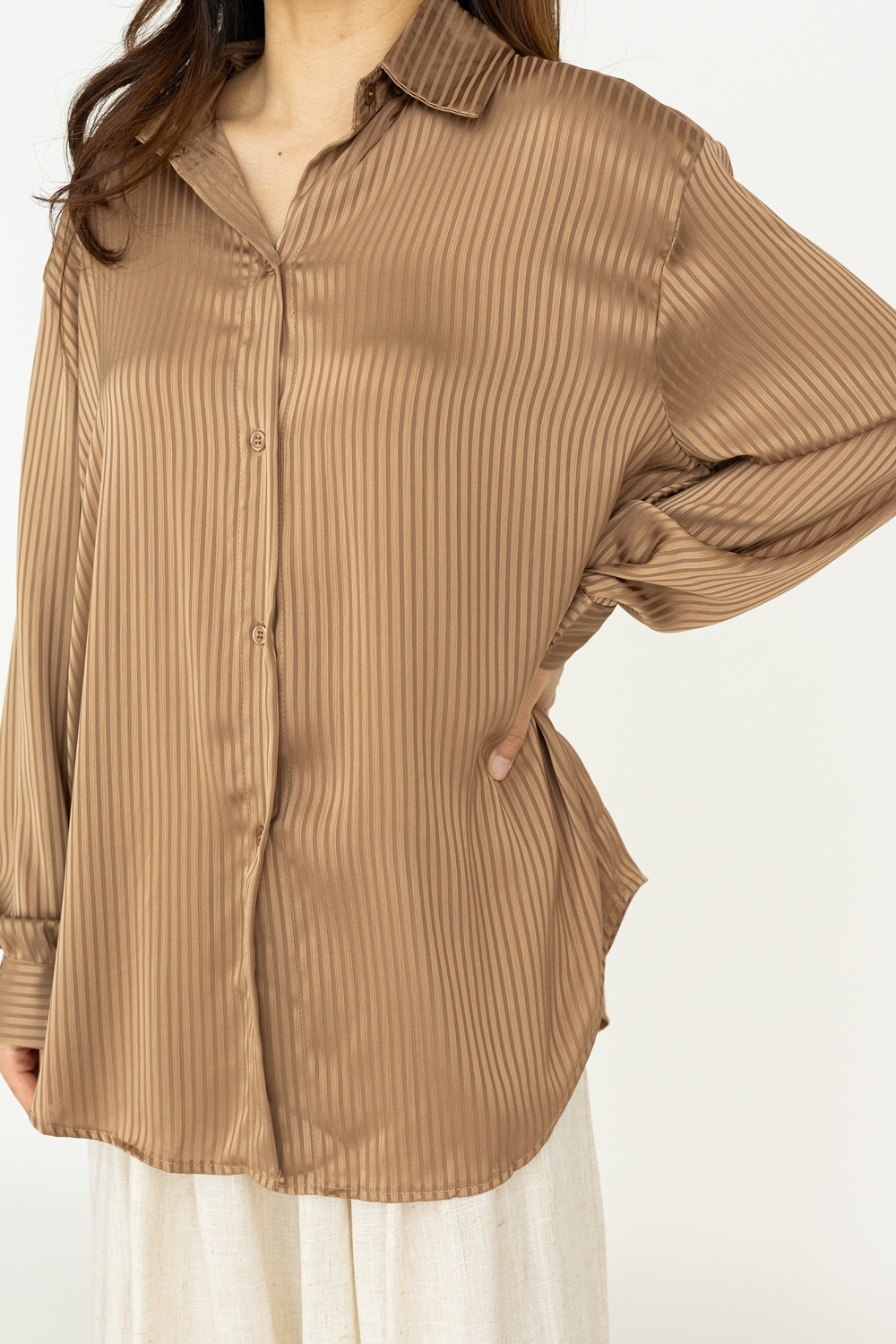 Striped Boyfriend Shirt - Bronze - Image 2