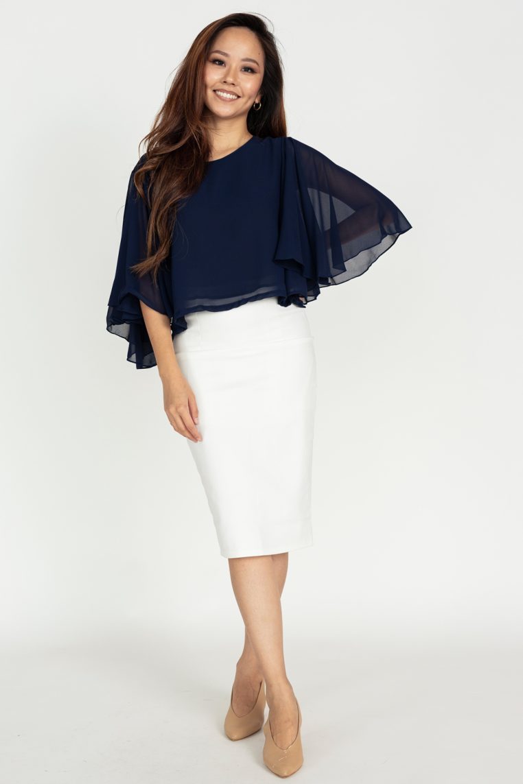 Flutter Sleeve Crop Blouse - Navy Blue - Image 3