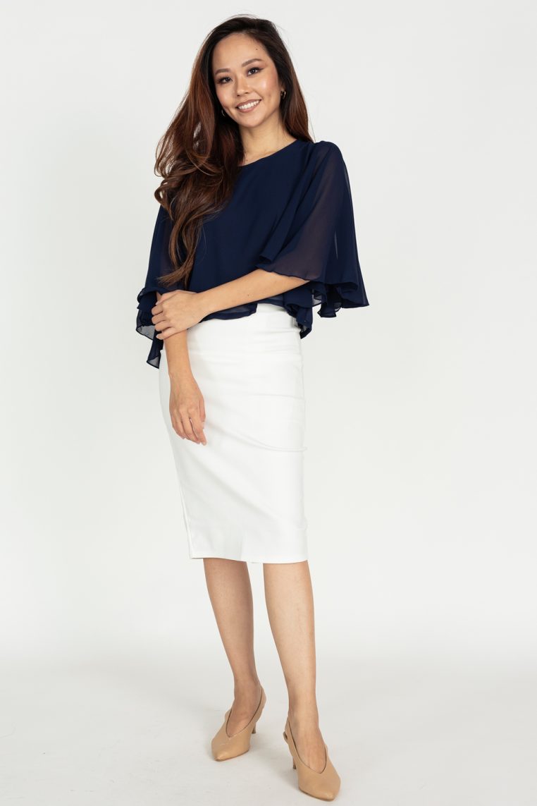 Flutter Sleeve Crop Blouse - Navy Blue - Image 4
