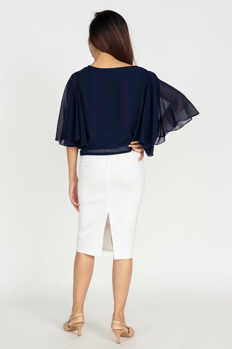 Flutter Sleeve Crop Blouse - Navy Blue - Image 6
