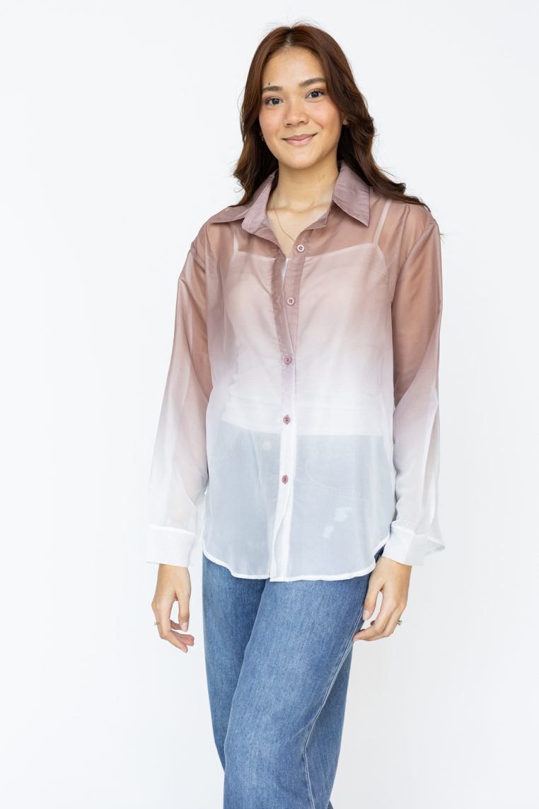 Ombre Print Long Sleeve Shirt - Brown - Image 3