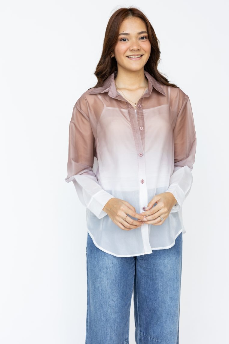 Ombre Print Long Sleeve Shirt - Brown - Image 4