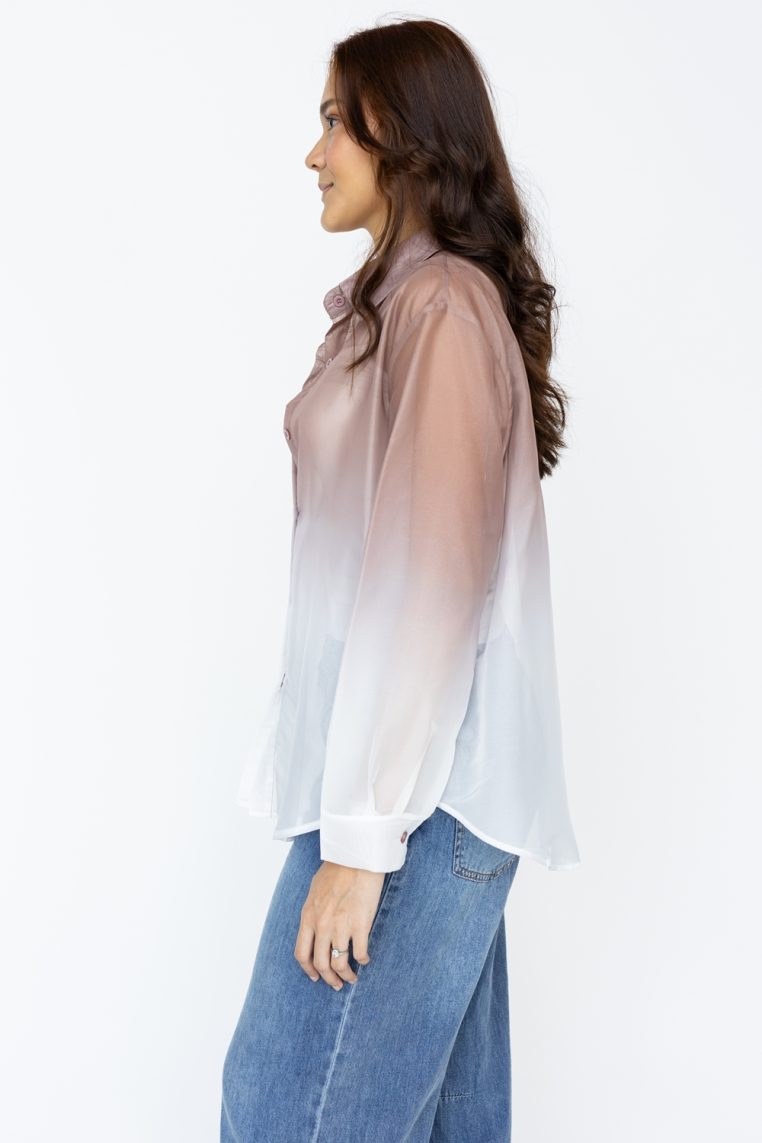 Ombre Print Long Sleeve Shirt - Brown - Image 6
