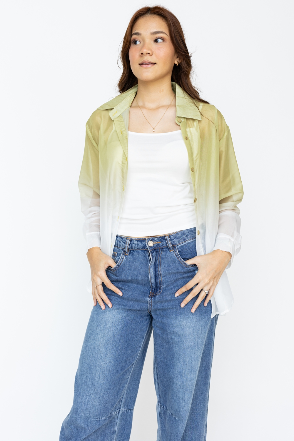 Ombre Print Long Sleeve Shirt - Olive