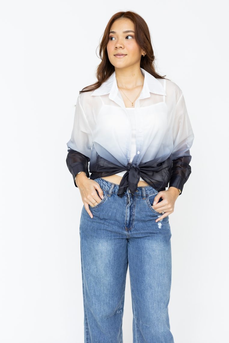 Ombre Print Long Sleeve Shirt - White - Image 5