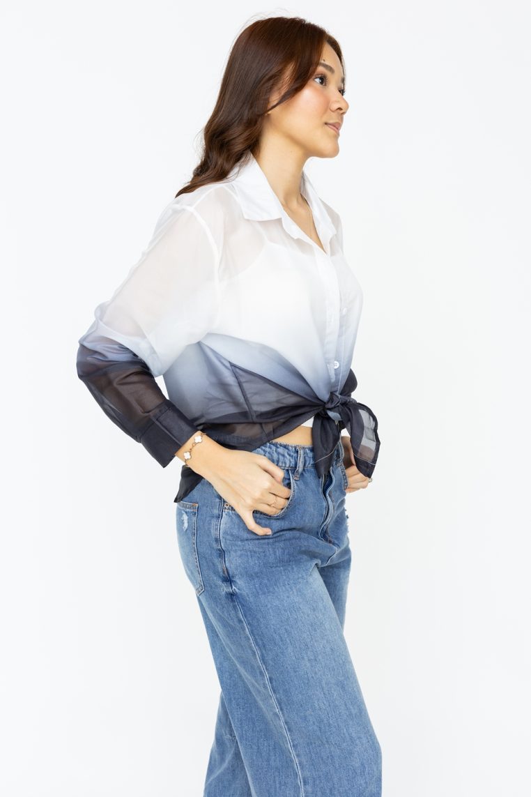 Ombre Print Long Sleeve Shirt - White - Image 6