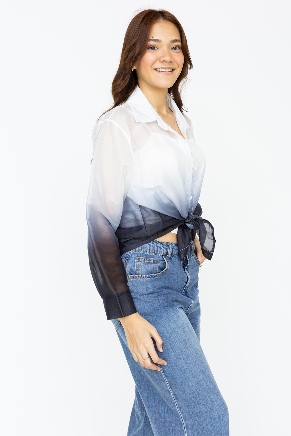 Ombre Print Long Sleeve Shirt - White