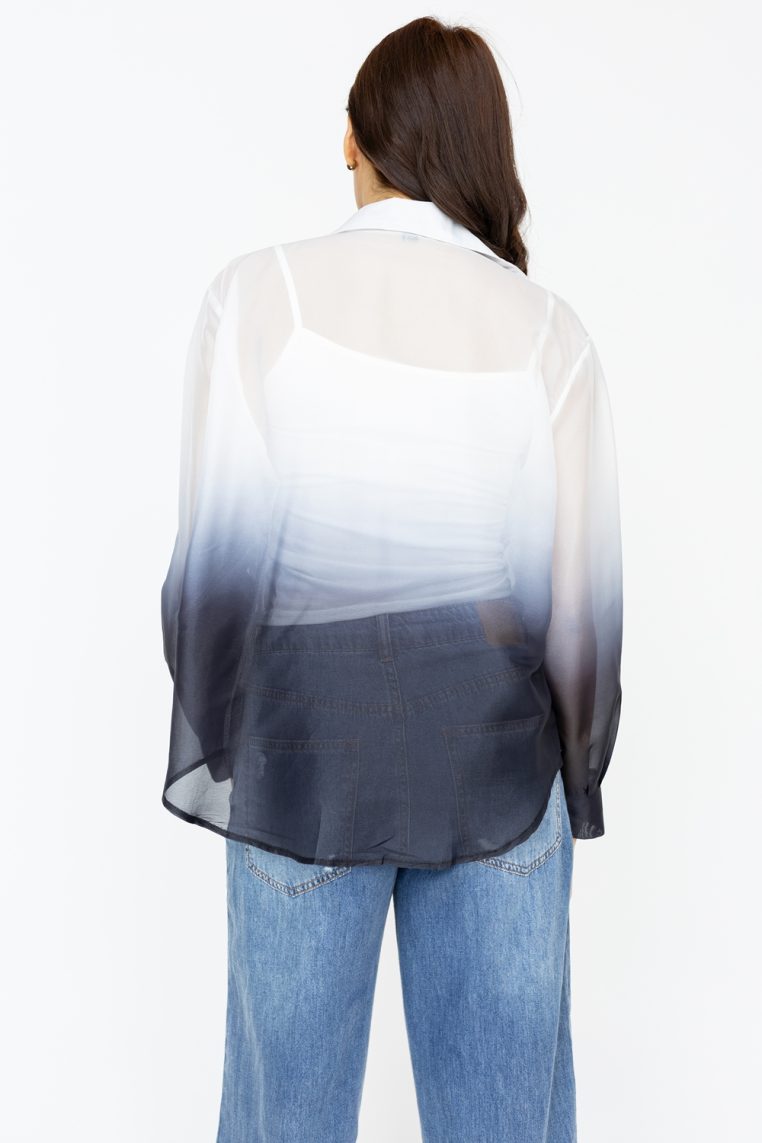 Ombre Print Long Sleeve Shirt - White - Image 2