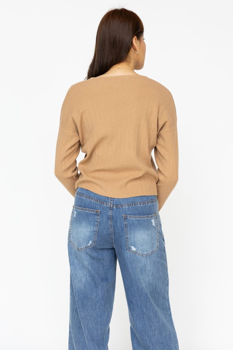 Alternative view of Long Sleeve Ribbed Knit Top - Khaki