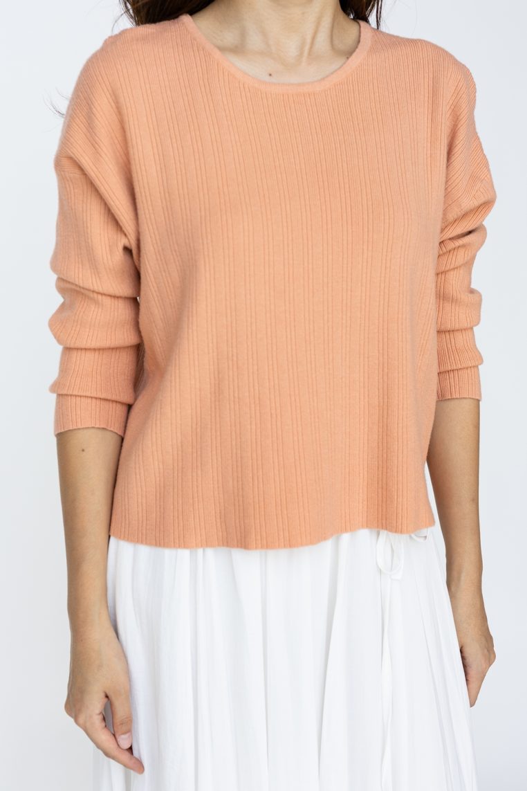 Alternative view of Long Sleeve Ribbed Knit Top - Peach