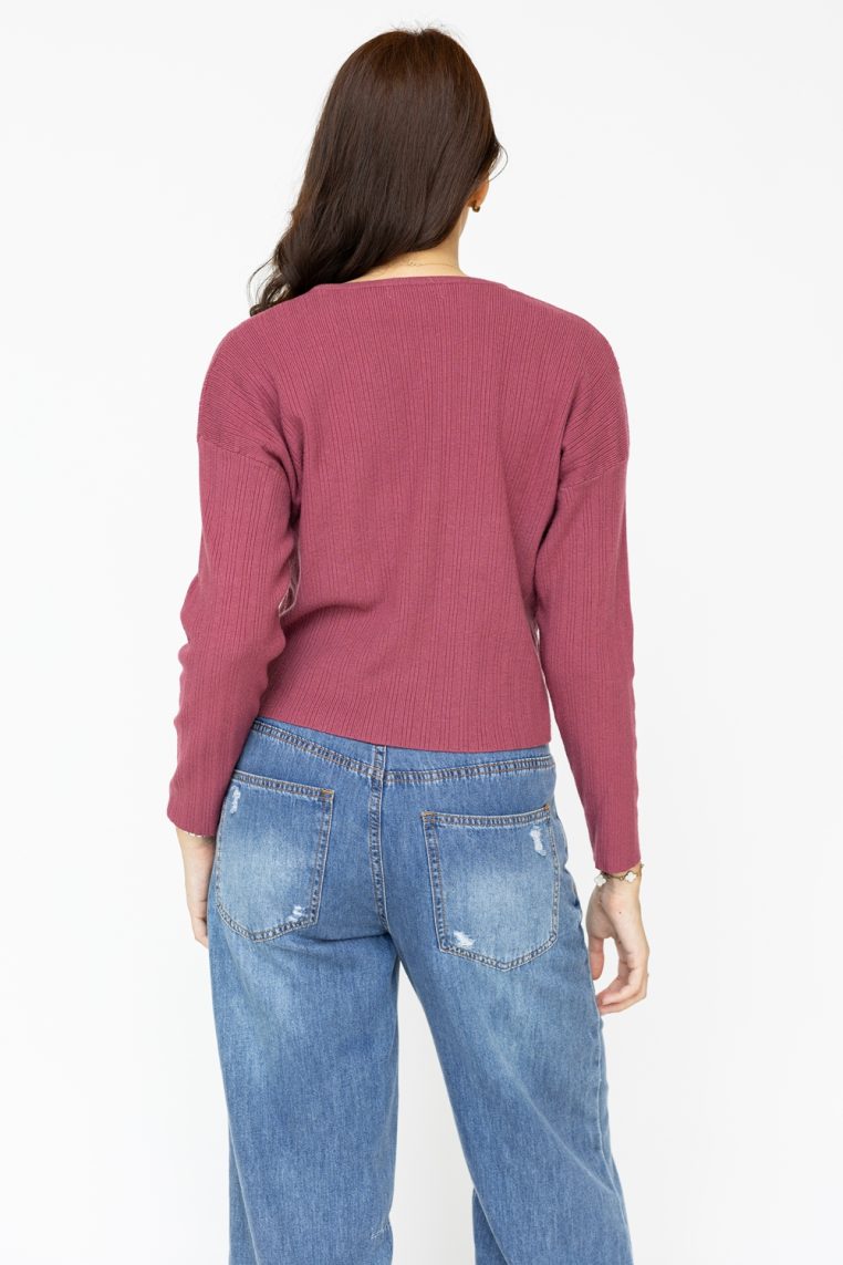 Alternative view of Long Sleeve Ribbed Knit Top - Plum