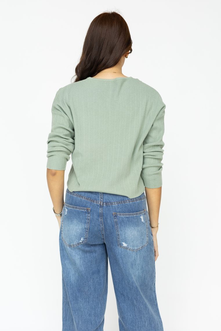 Alternative view of Long Sleeve Ribbed Knit Top - Sage