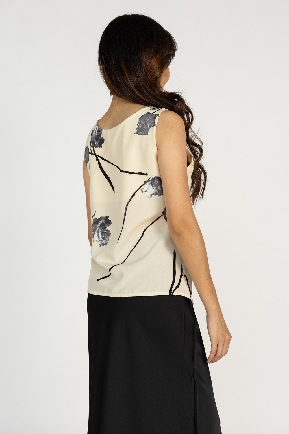 Ruched Front Rose Print Top - Pale Yellow - Image 6
