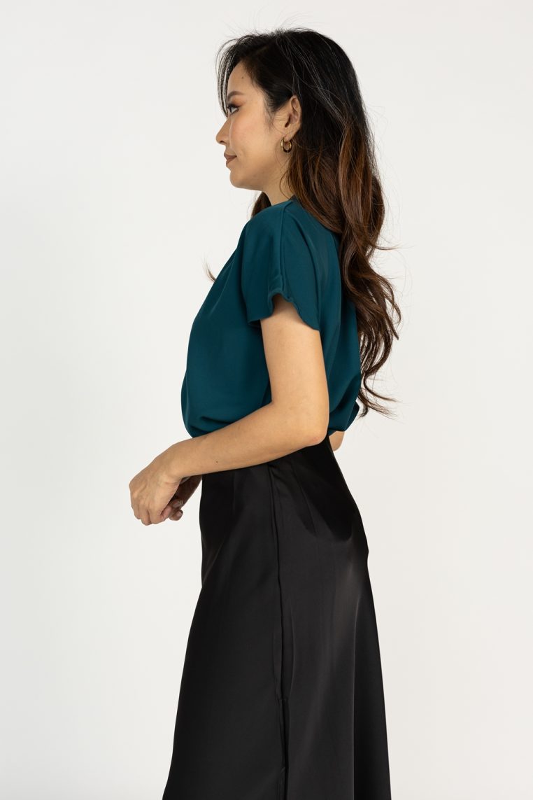 Mandarin Collar Button Shirt - Emerald Green - Image 5