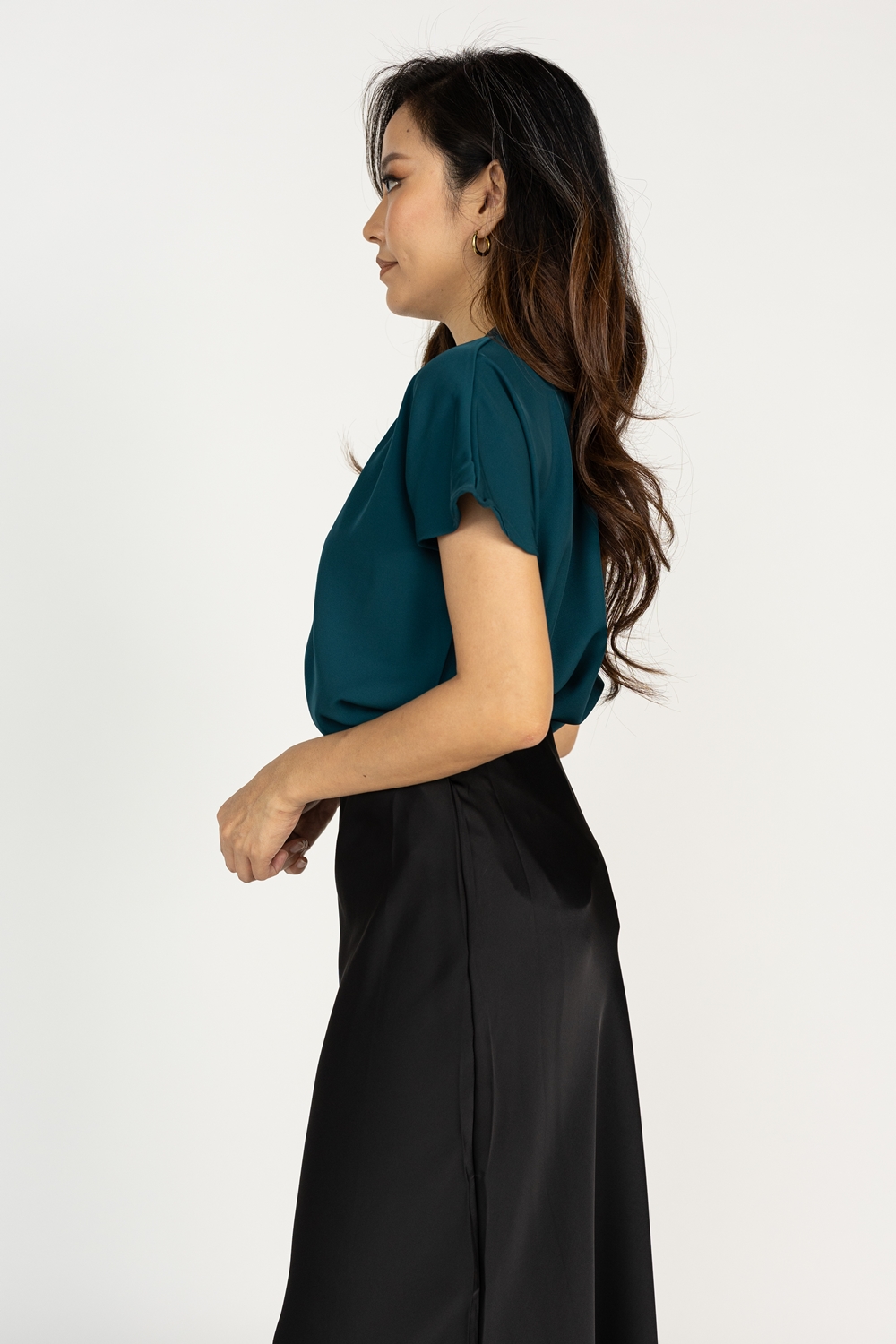 Mandarin Collar Button Shirt - Emerald Green - Image 5