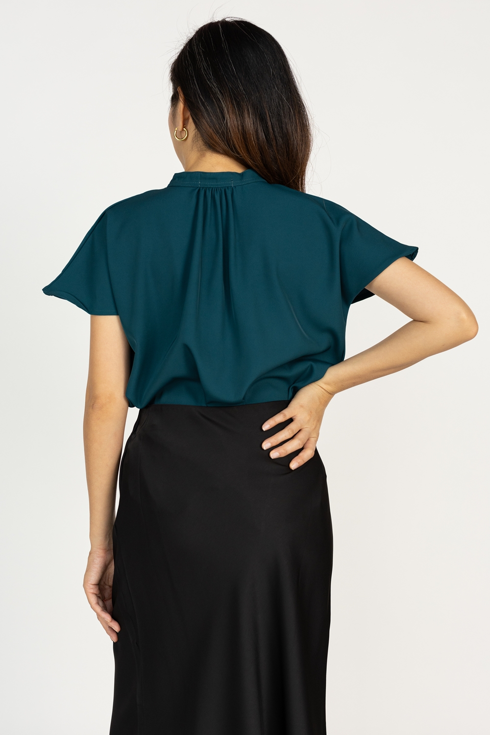 Mandarin Collar Button Shirt - Emerald Green - Image 6