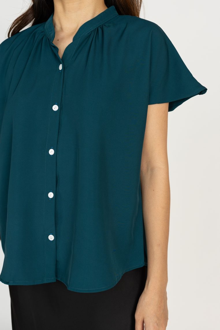 Alternative view of Mandarin Collar Button Shirt - Emerald Green