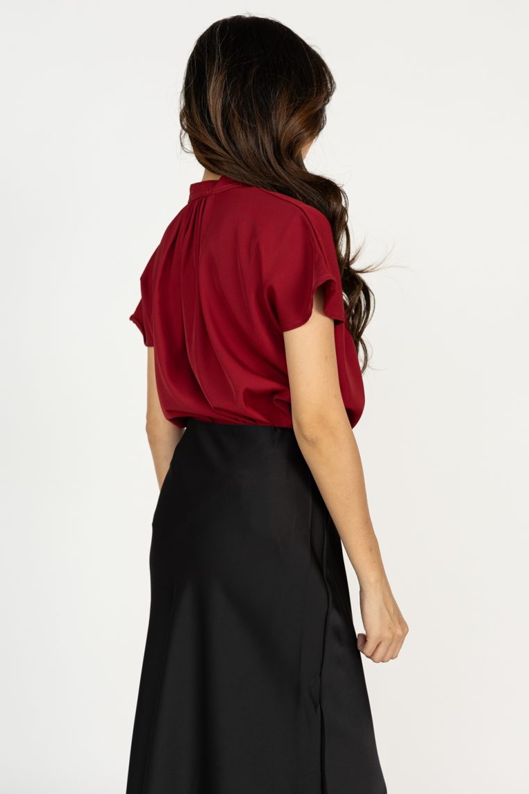 Mandarin Collar Button Shirt - Maroon - Image 7