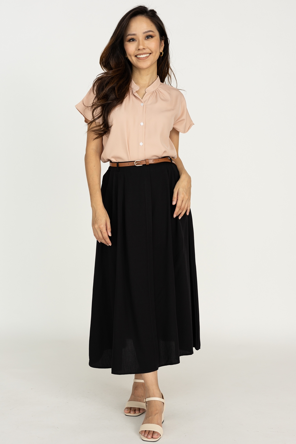 Mandarin Collar Button Shirt - Peach Blush - Image 8