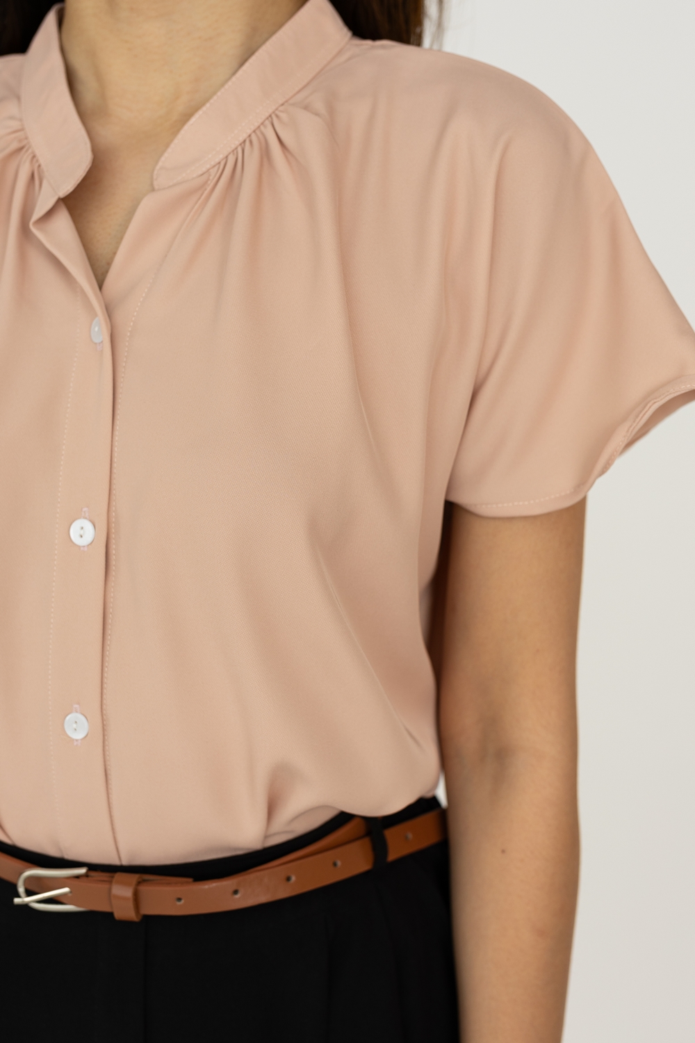 Mandarin Collar Button Shirt - Peach Blush - Image 7
