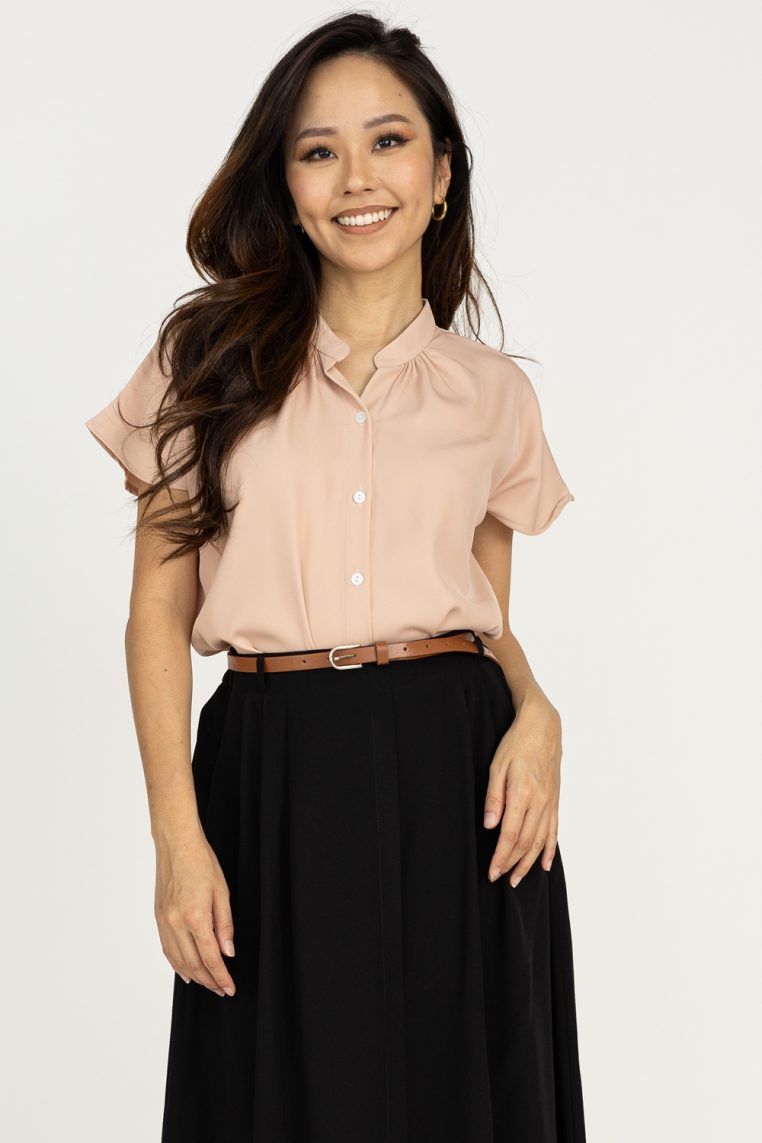 Mandarin Collar Button Shirt - Peach Blush