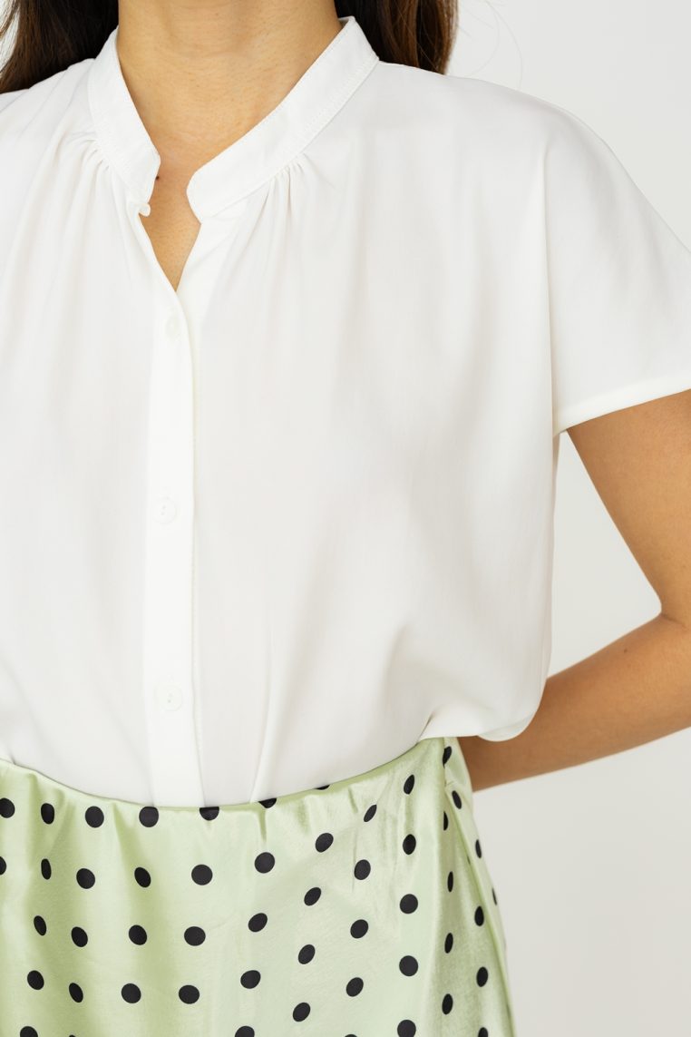 Mandarin Collar Button Shirt - White - Image 6
