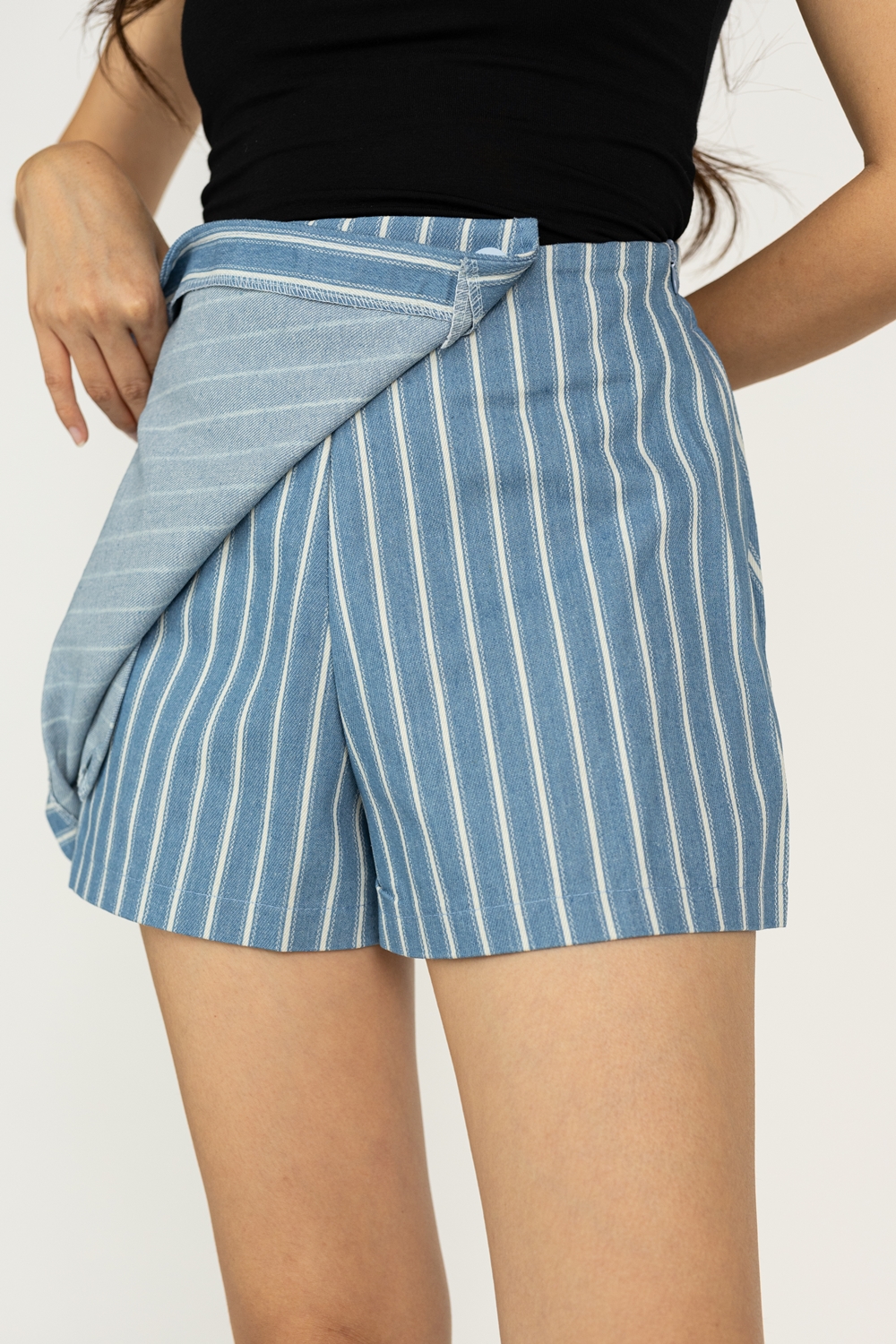 Striped Denim Skort - Light Blue - Image 6
