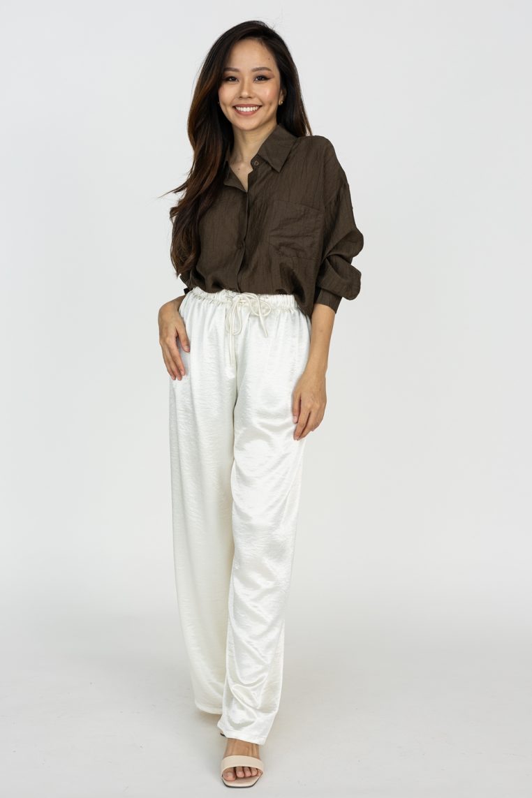 Satin Jogger Pants - Cream