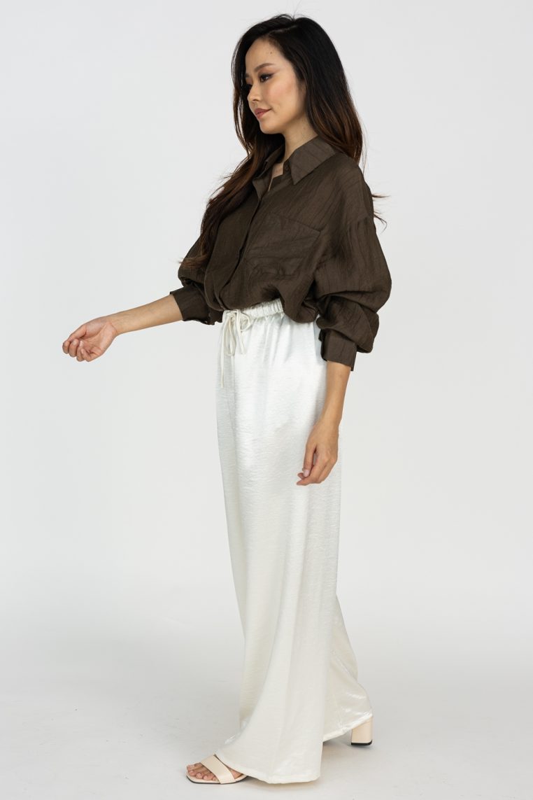 Satin Jogger Pants - Cream - Image 4