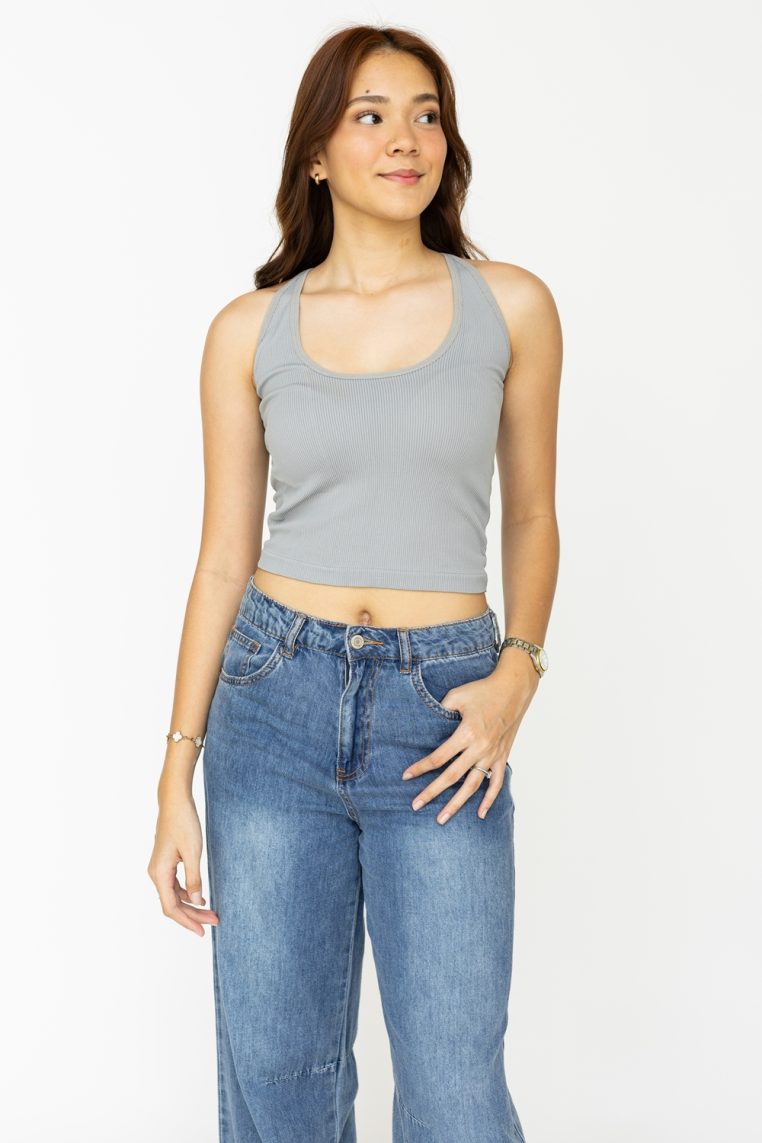 Halter Padded Ribbed Top - Grey - Image 4