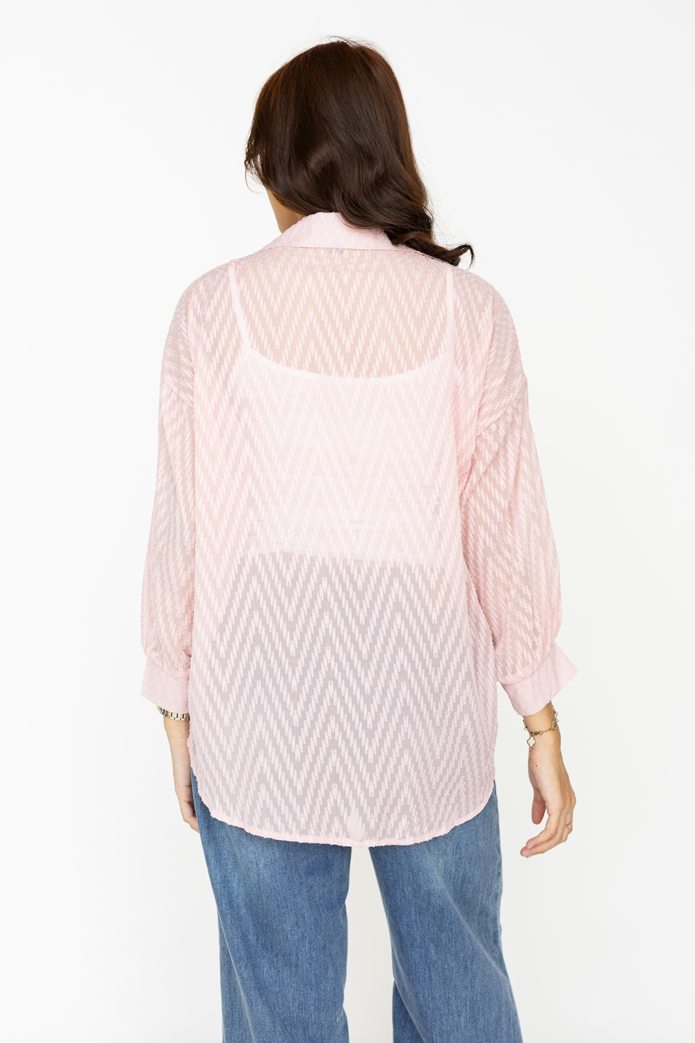 Textured Sheer Button Shirt - Pink - Image 8