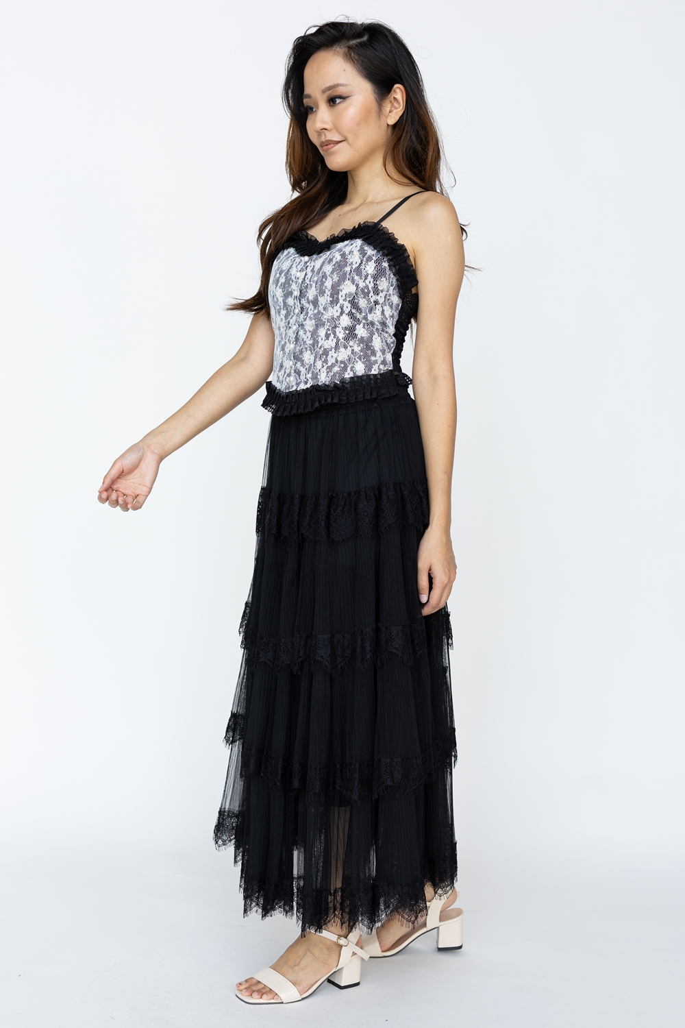 Pearl Button Lace Padded Bustier Top - Black - Image 5