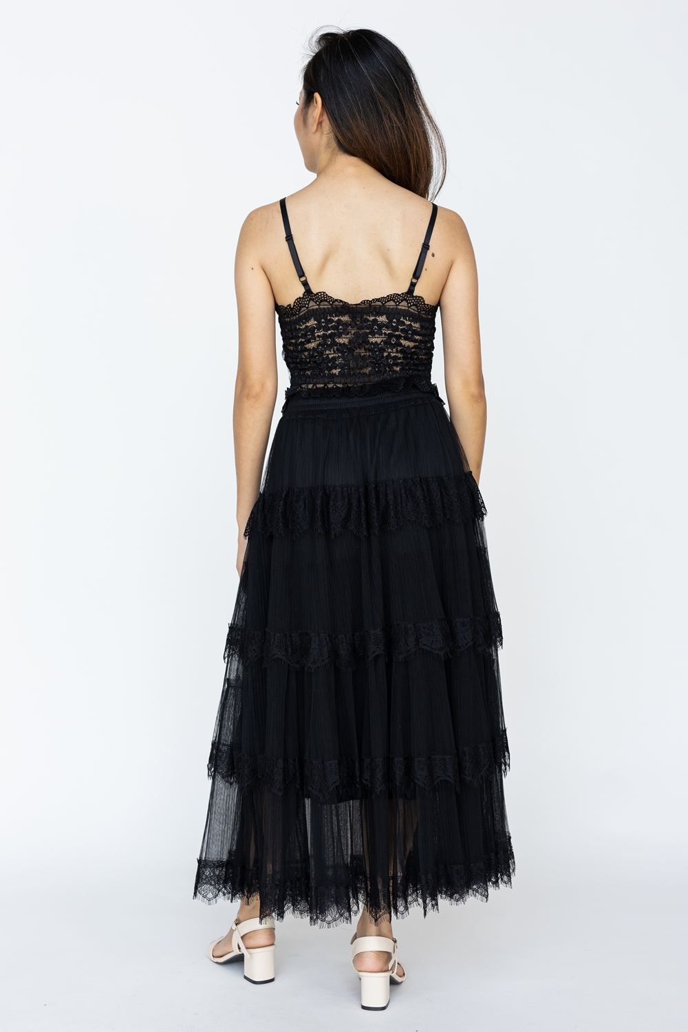 Pearl Button Lace Padded Bustier Top - Black - Image 6