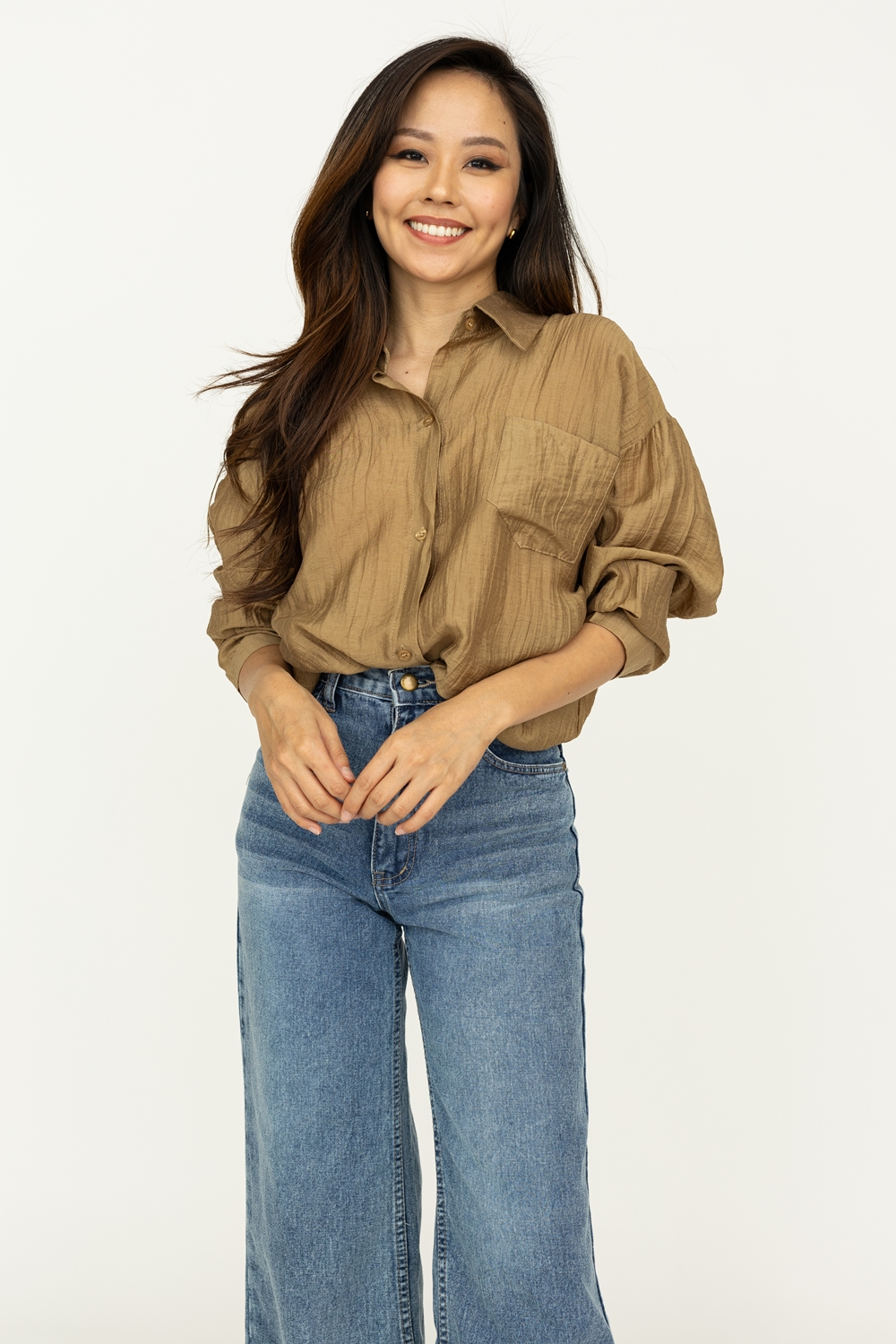 Light Weight Boyfriend Shirt - Khaki - Image 3