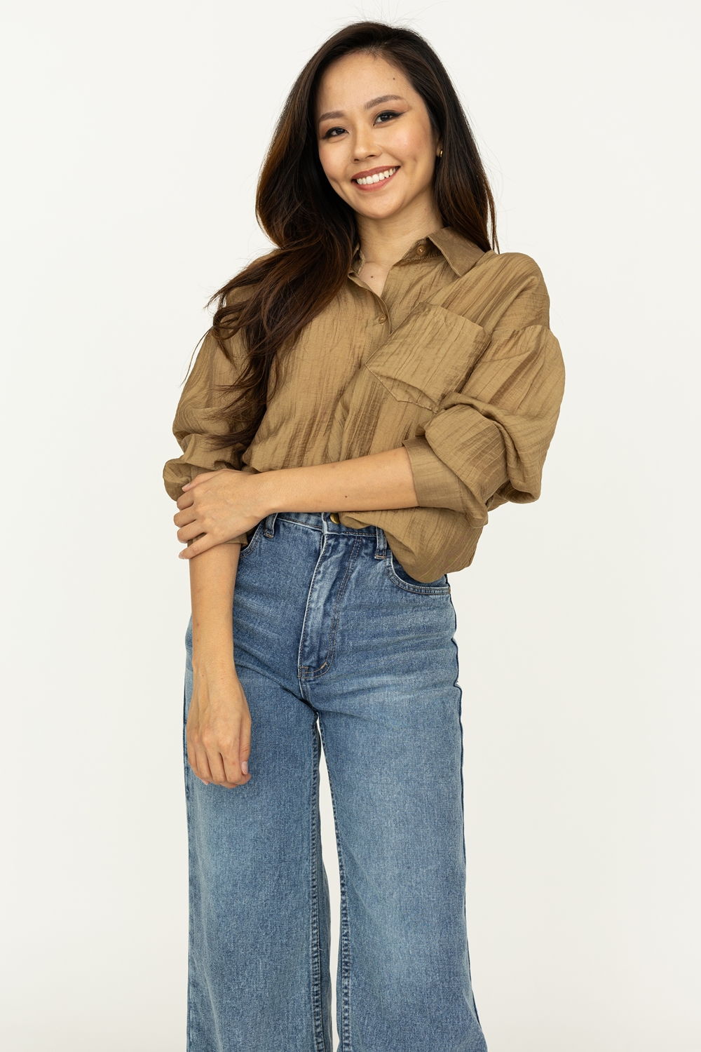 Light Weight Boyfriend Shirt - Khaki - Image 4