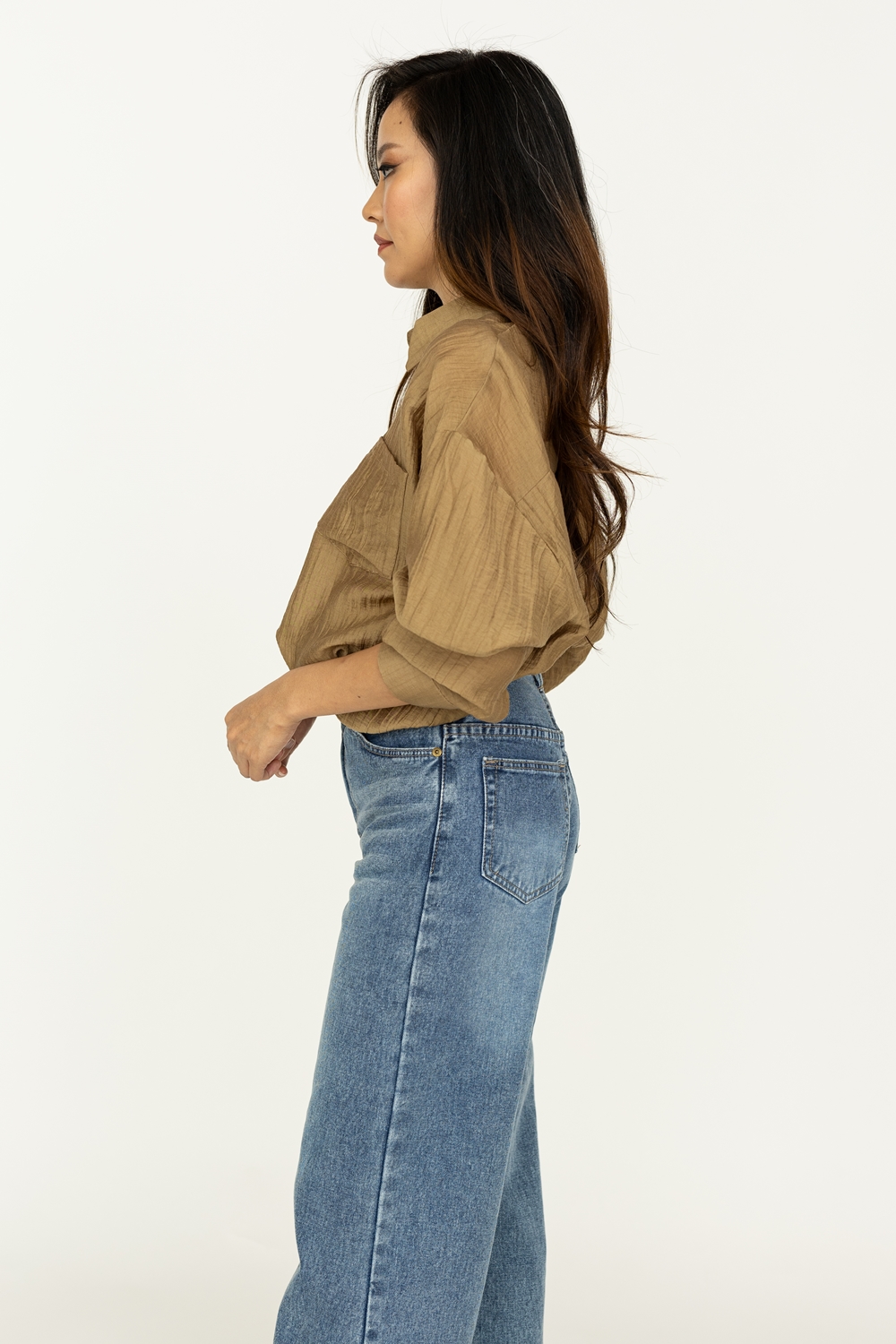 Light Weight Boyfriend Shirt - Khaki - Image 5