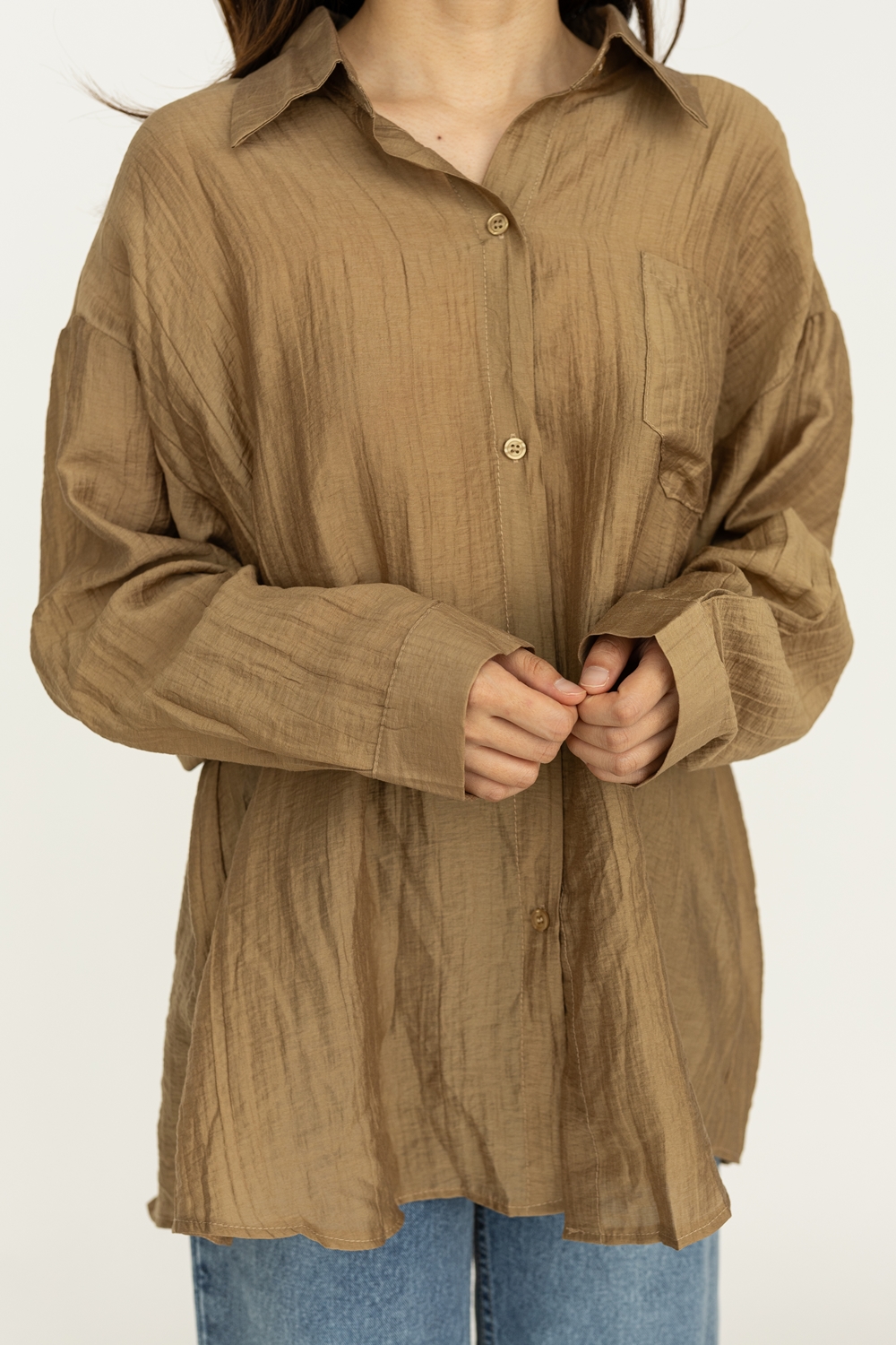 Light Weight Boyfriend Shirt - Khaki - Image 2