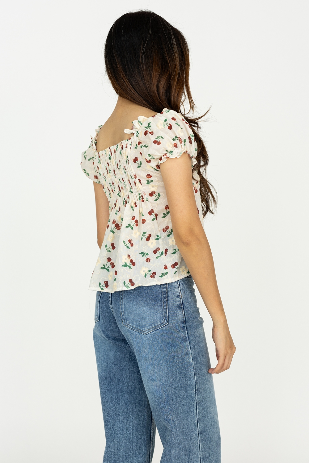Flower Button Embroidered Top - Cherry - Image 7
