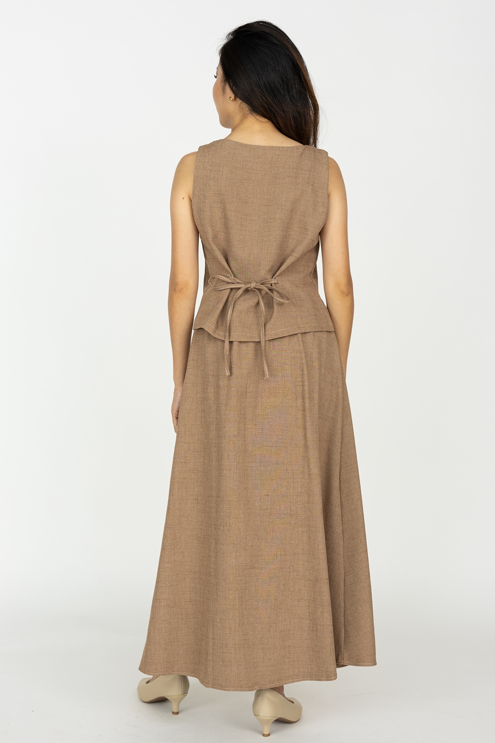 Square Neck Blouse and Maxi Skirt Co-ord Set - Light Brown - Image 6