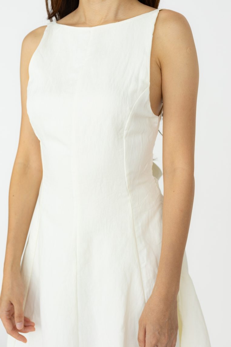 High Neck Bow Back Dress - Cream - Image 7