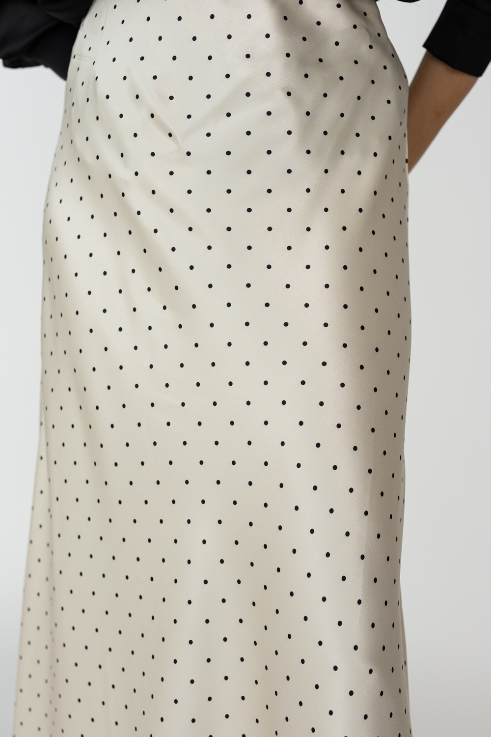 Mini Polka Dot Satin A Line Maxi Skirt - Champagne - Image 2