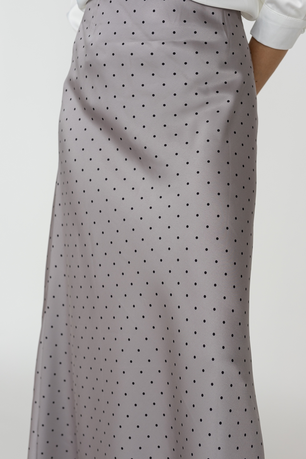 Mini Polka Dot Satin A Line Maxi Skirt - Lilac Grey - Image 2