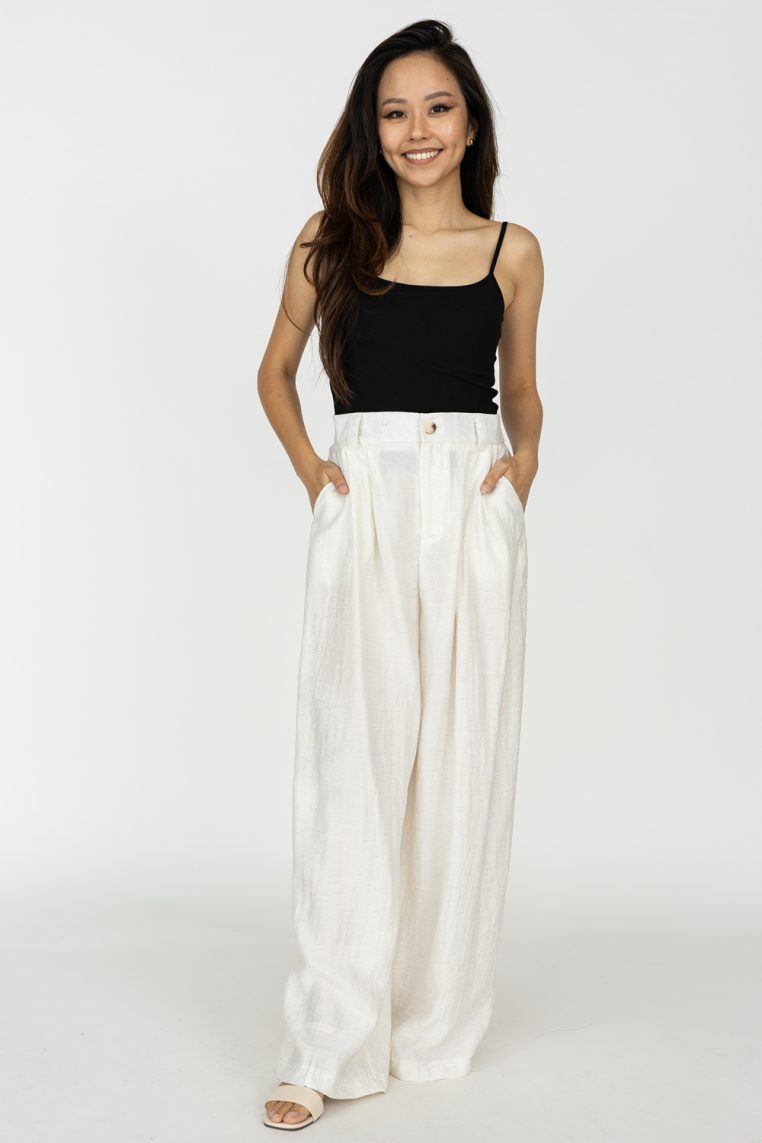 Linen Wide Legged Pants - Speckled Cream