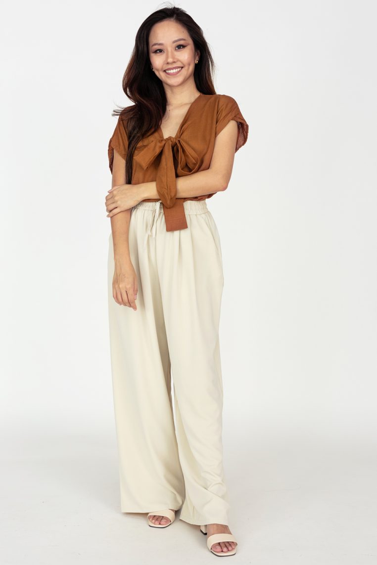 Basic Wide Leg Jogger Pants - Beige - Image 3