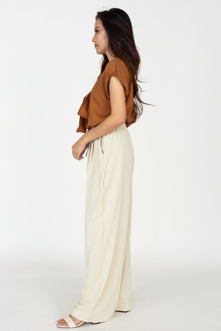Basic Wide Leg Jogger Pants - Beige - Image 4