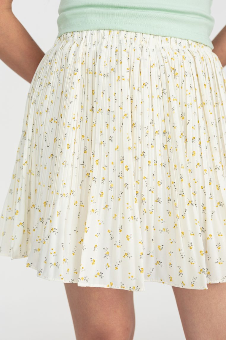 Yellow Floral Pleated Mini Skirt - Cream - Image 6