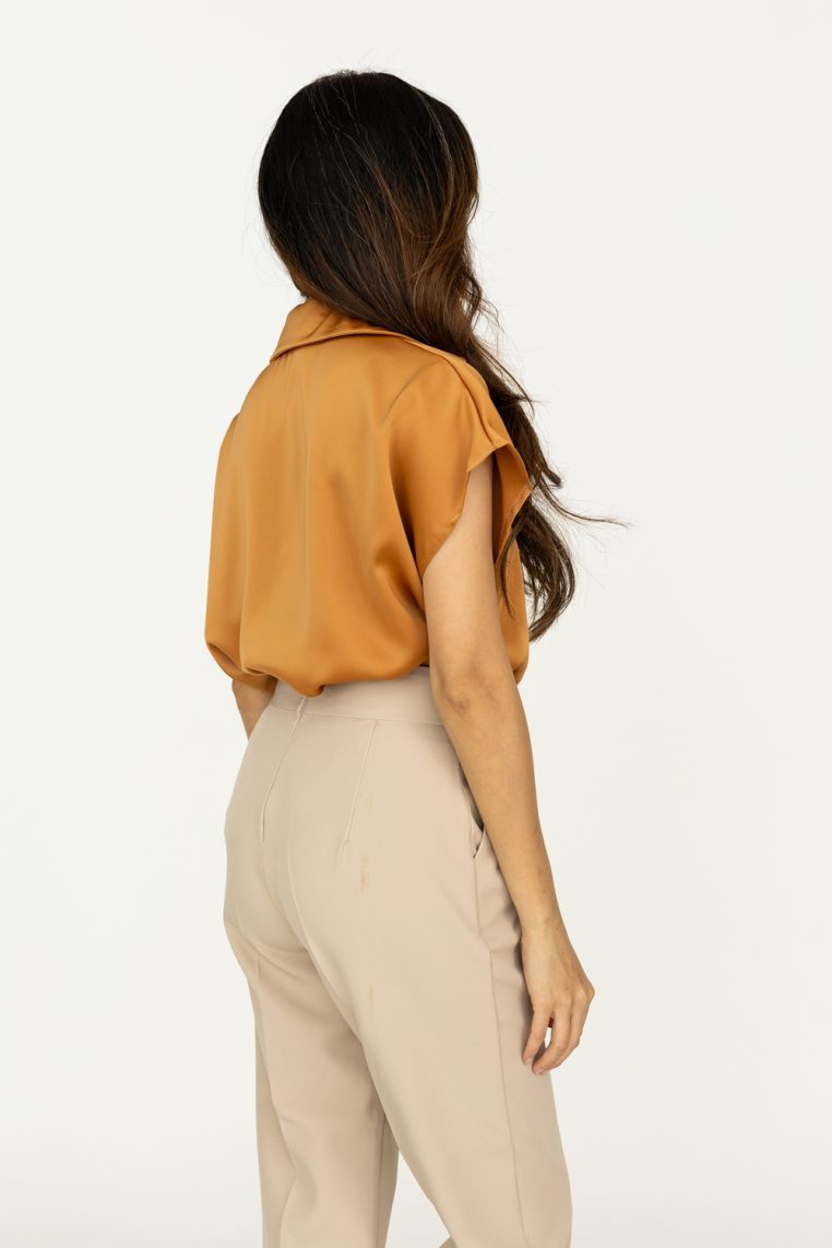 Twist Front Short Sleeve Satin Blouse - Burnt Orange - Image 7