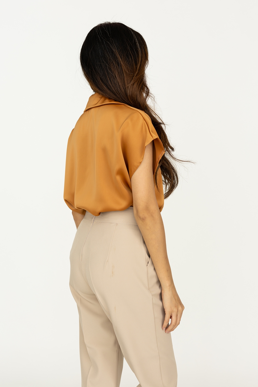 Twist Front Short Sleeve Satin Blouse - Burnt Orange - Image 7