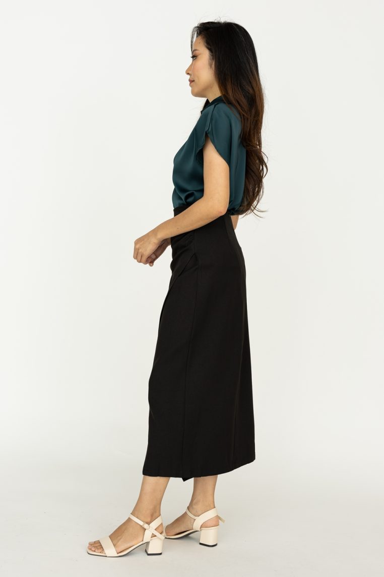 Twist Front Short Sleeve Satin Blouse - Forest Green - Image 5
