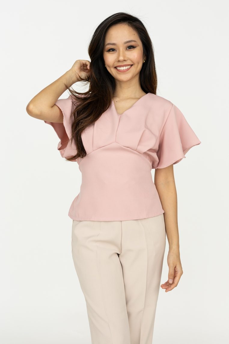 Flutter Sleeve Tie Blouse - Blush - Image 3